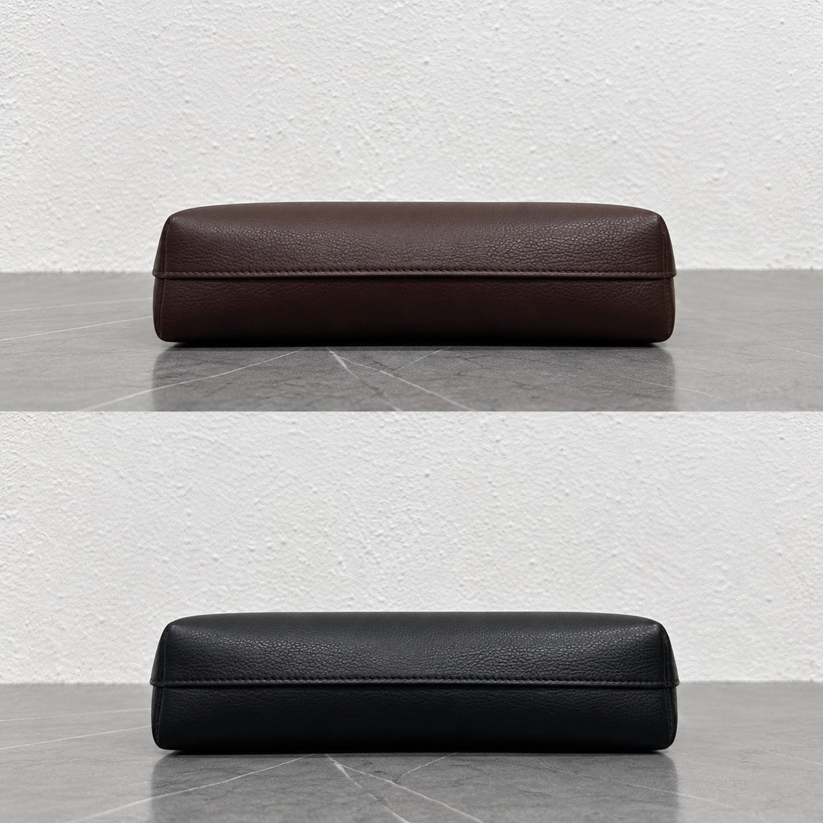 Arc Shoulder Bag in Black and Dark Brown, base comparison