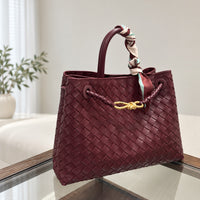 Maren Woven City Tote in Burgundy, front view with styling scarf
