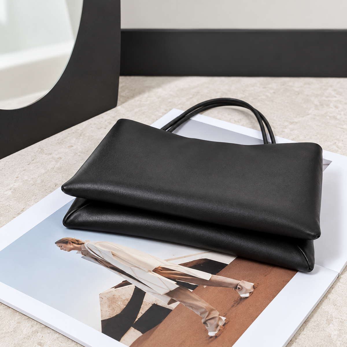 Black Cecily Accordion Handbag, folded profile