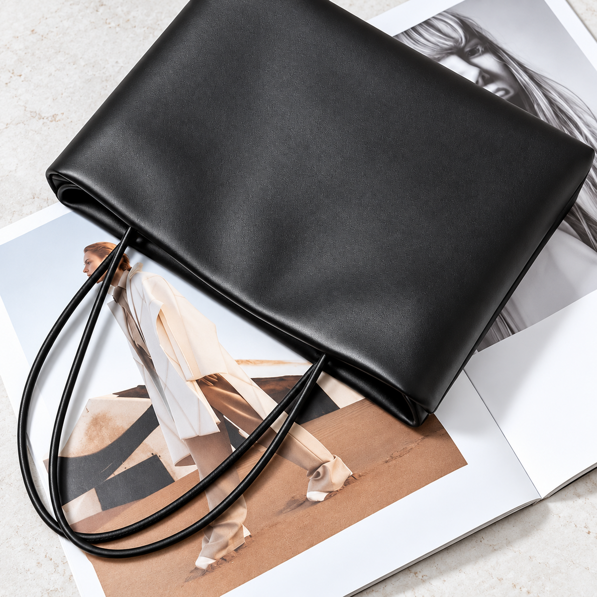 Black Cecily Accordion Handbag, leather detail