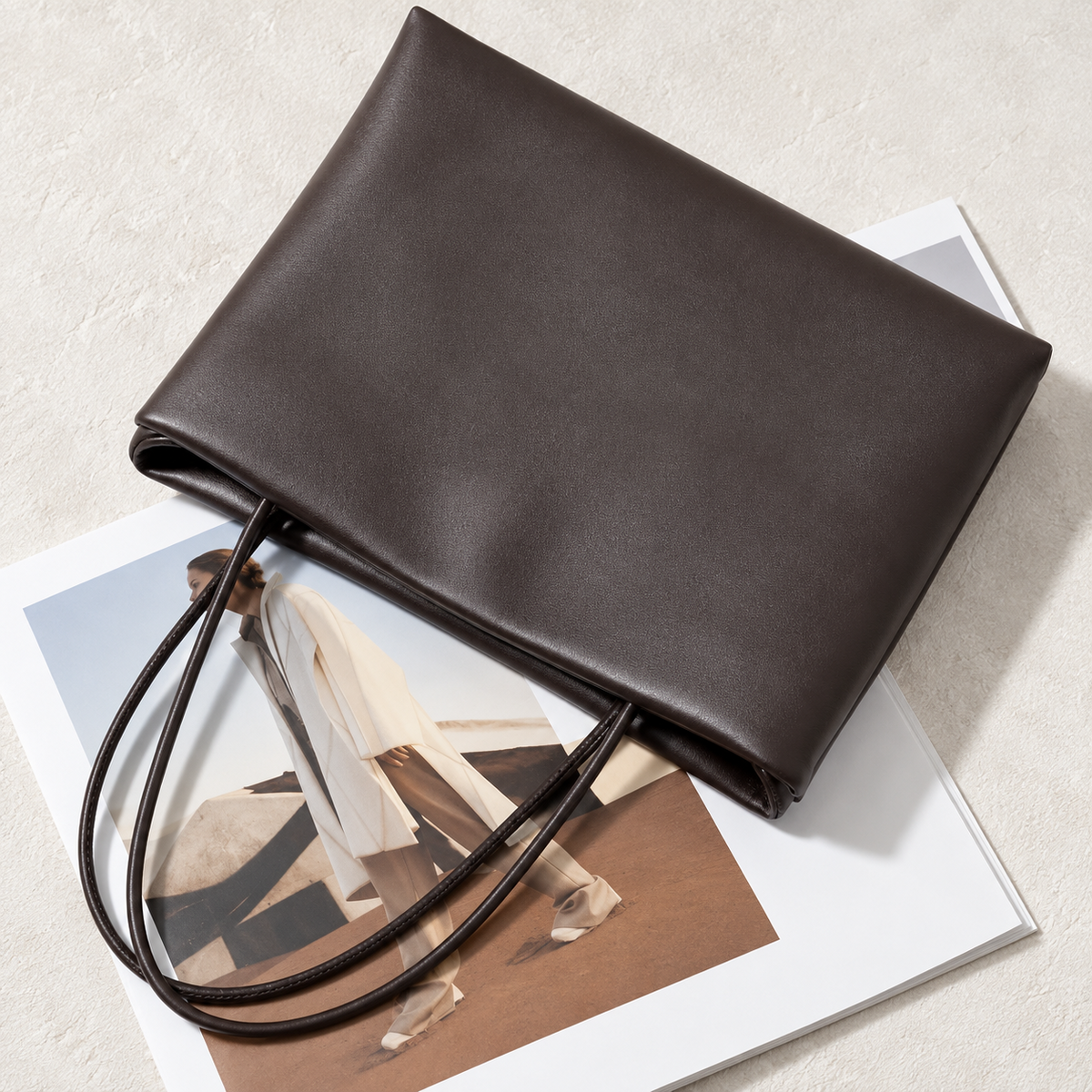 Dark Brown Cecily Accordion Handbag, leather detail
