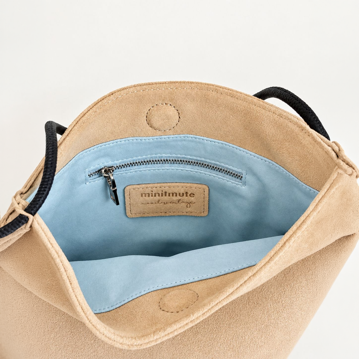 Camel Cleo Suede Bucket Bag, interior detail