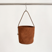 Brown Cleo Suede Bucket Bag, hanging front view