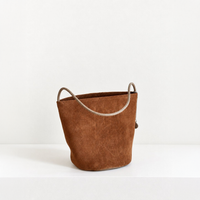 Brown Cleo Suede Bucket Bag, standing front view