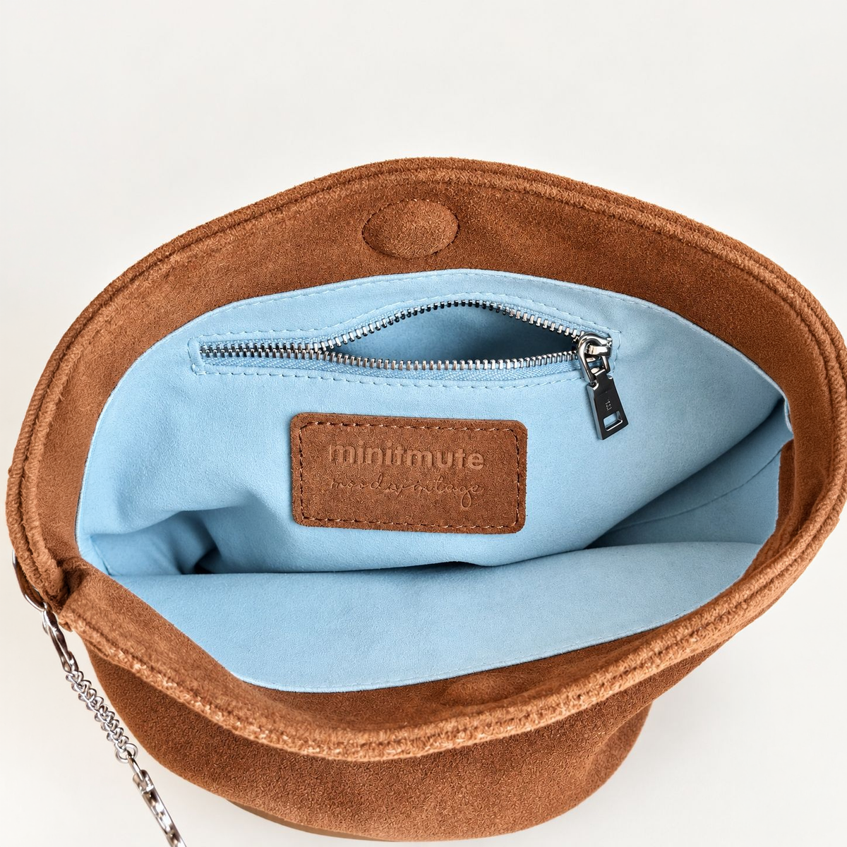 Brown Cleo Suede Bucket Bag, interior detail