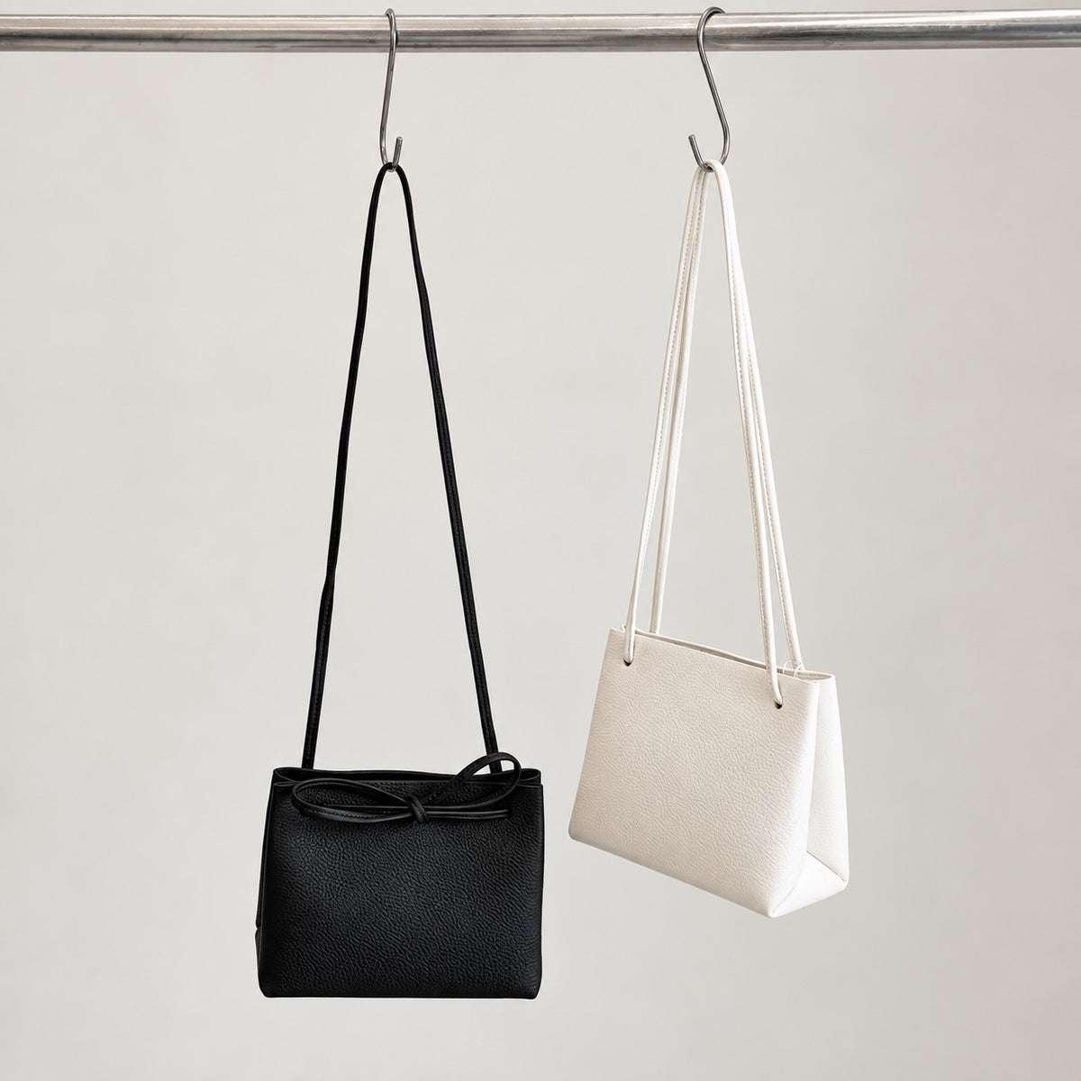 Mila Shoulder Bag in Black and Ivory, alternate hanging view