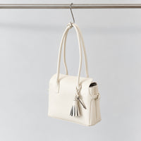 Freya Tassel Shoulder Bag in Ivory, smooth leather front view