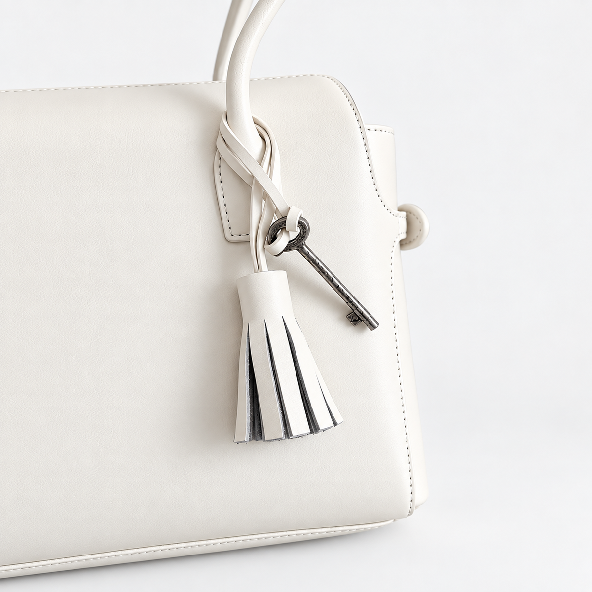 Freya Tassel Shoulder Bag in Ivory, tassel and hardware detail