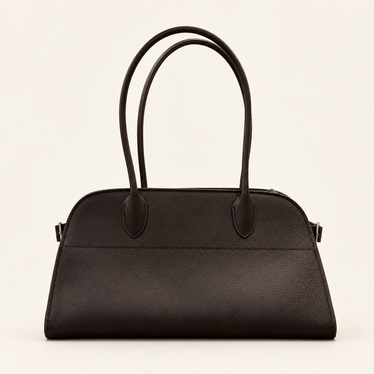 Veda East West Tote, Dark Brown front view with long twin handles