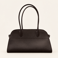 Veda East West Tote, Dark Brown front view with long twin handles