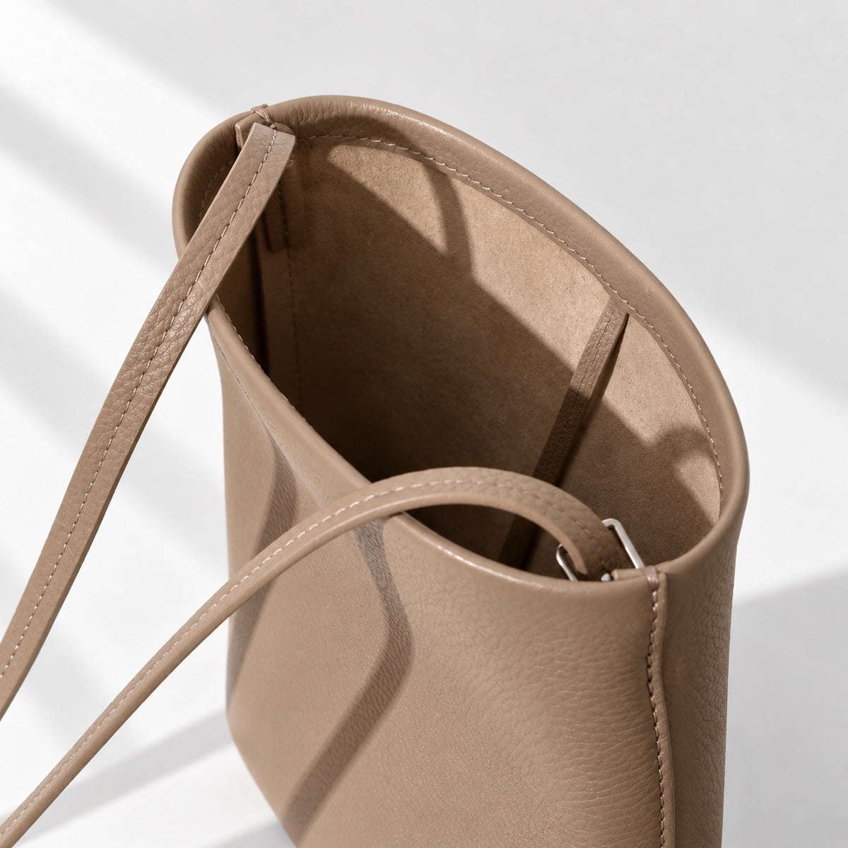 Asta Mini Bucket Bag in Taupe, interior view