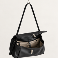 Elsa Pleated Shoulder Bag in Black, open interior view