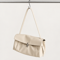 Elsa Pleated Shoulder Bag in Ivory, front hanging view