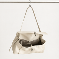 Elsa Pleated Shoulder Bag in Ivory, open interior view