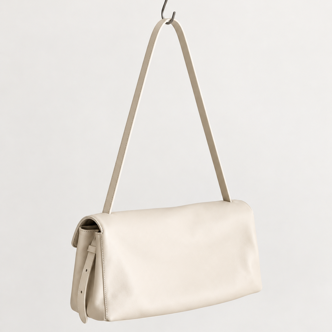 Elsa Pleated Shoulder Bag in Ivory, rear three-quarter view