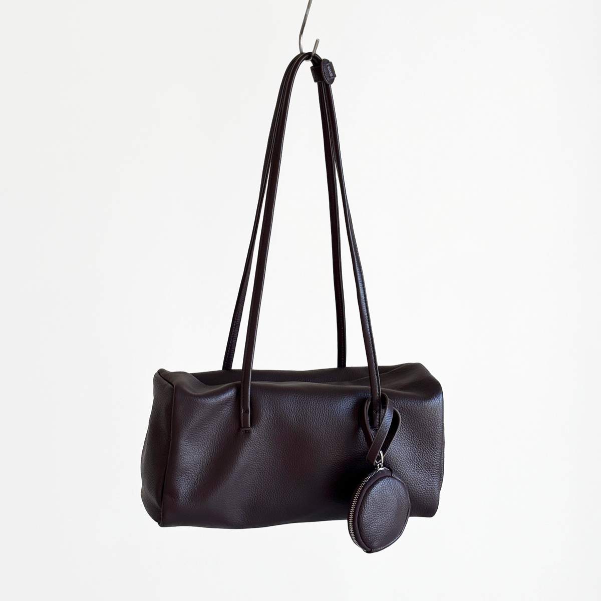 Esme Smooth Shoulder Bag in Dark Brown smooth cowhide, full shoulder straps and matching coin pouch