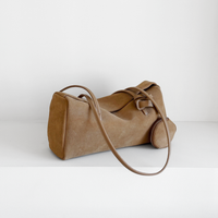Esme Matte Shoulder Bag in Camel matte cowhide, angled view