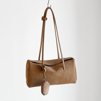 Esme Matte Shoulder Bag in Camel matte cowhide, full shoulder straps and matching coin pouch