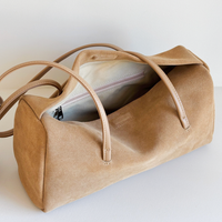 Esme Matte Shoulder Bag in Camel matte cowhide, cotton lining and interior pocket detail