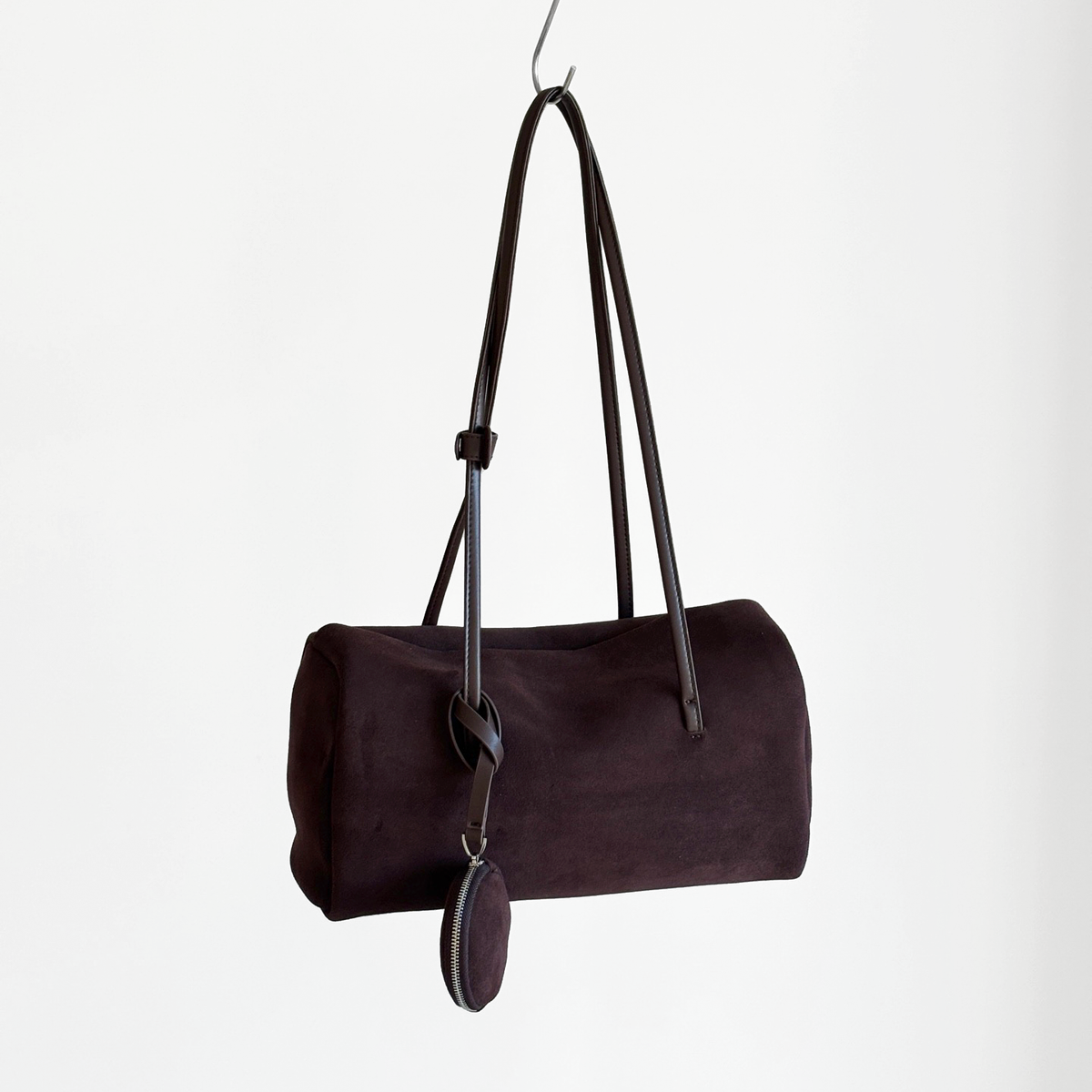 Esme Matte Shoulder Bag in Deep Plum matte cowhide, full shoulder straps and matching coin pouch