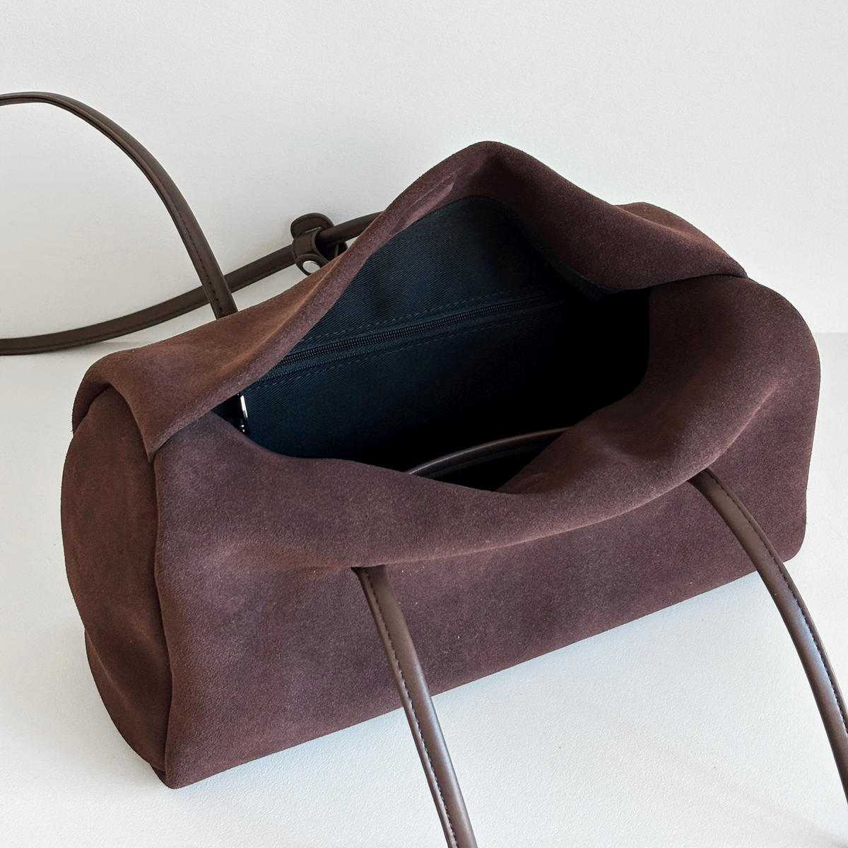 Esme Matte Shoulder Bag in Deep Plum matte cowhide, cotton lining and interior pocket detail
