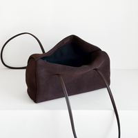 Esme Matte Shoulder Bag in Deep Plum matte cowhide, open interior view