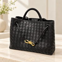 Maren Woven City Tote in Black, front view