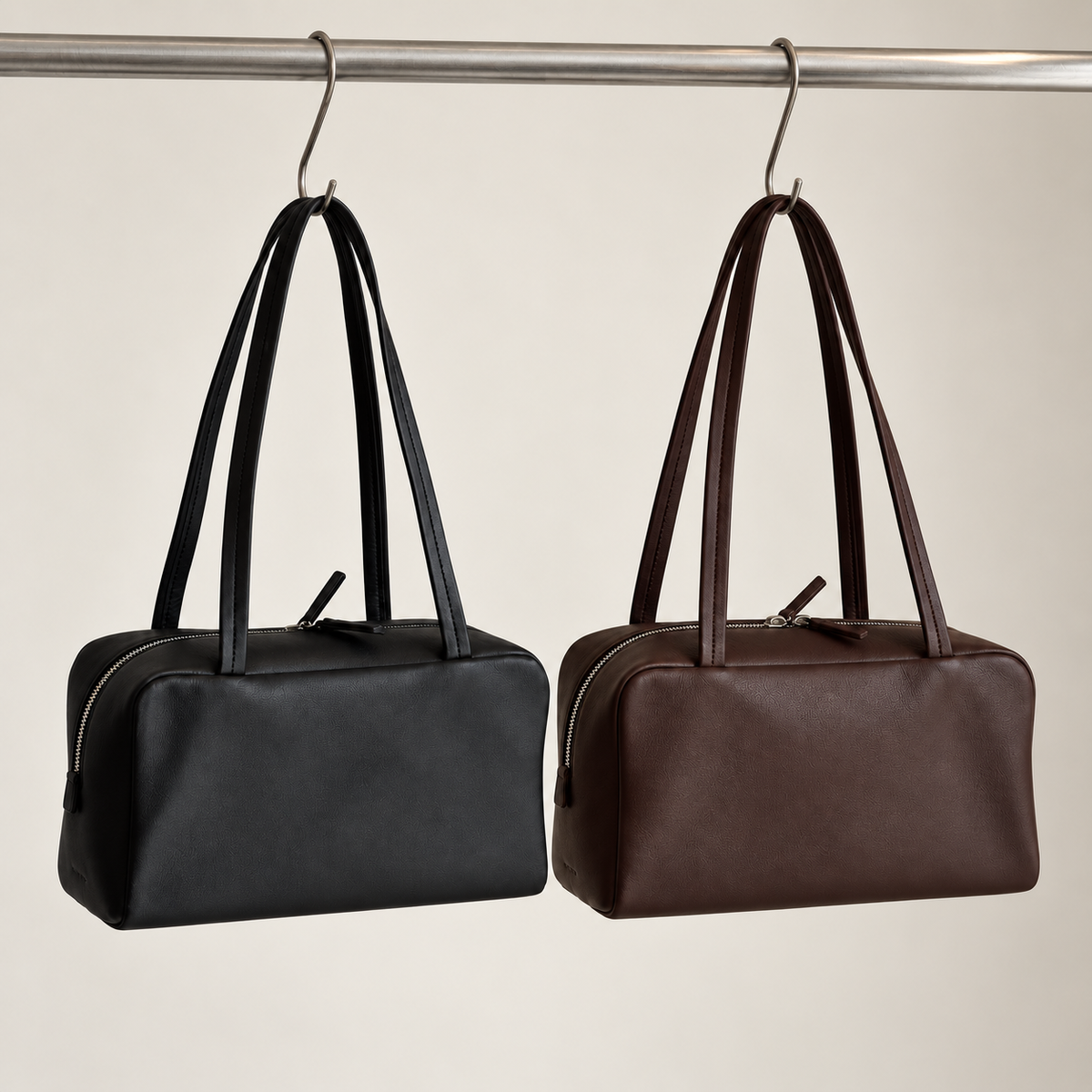 Nina Mini Bowling Bag in Black and Dark Brown, two colorways