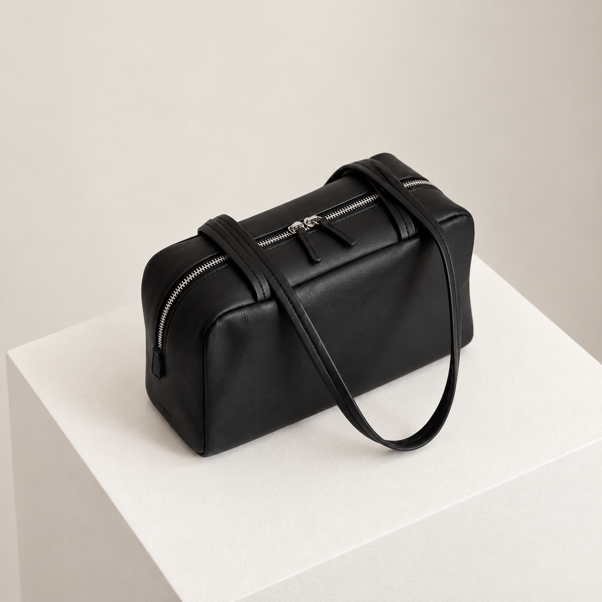 Nina Mini Bowling Bag in Black, top angle view