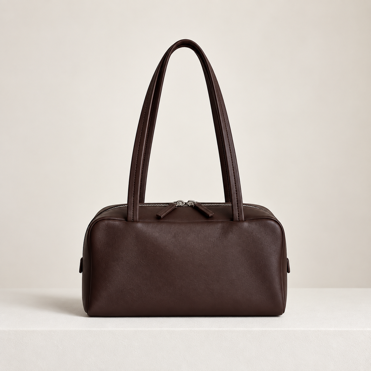 Nina Mini Bowling Bag in Dark Brown, front view