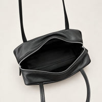 Nina Mini Bowling Bag in Black, open interior detail