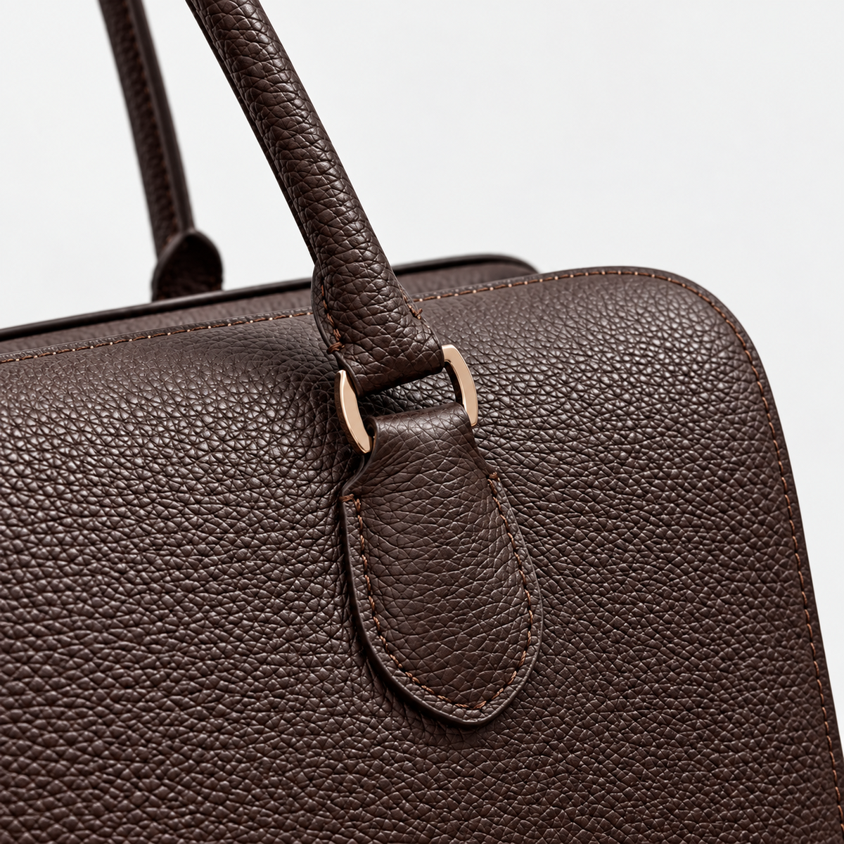 Dark Brown Sanne Bowling Bag, handle and hardware detail
