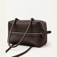 Dark Brown Sanne Bowling Bag, rear zipper view