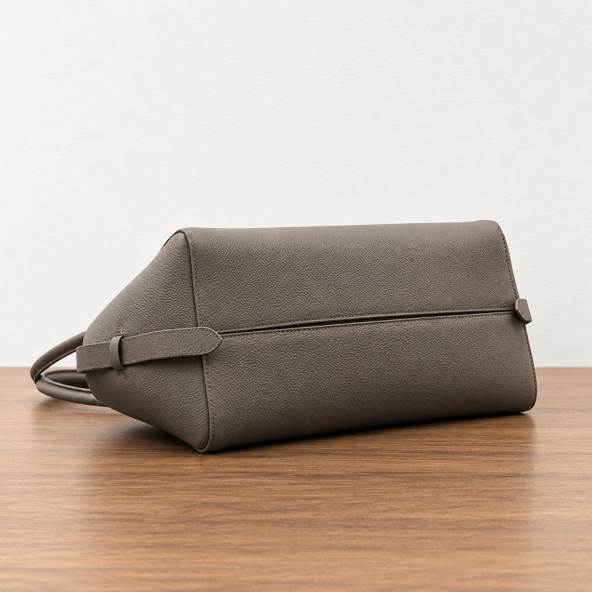 Gray Sanne Bowling Bag, side and base detail