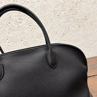 Black Agnes Bowling Bag, leather grain and handle detail