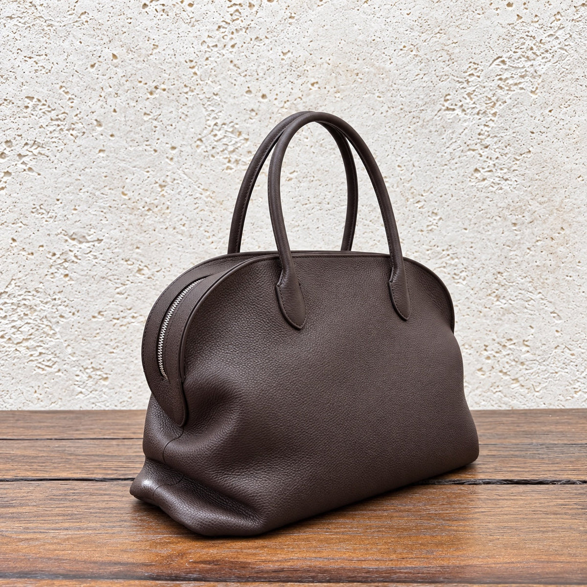 Dark Brown Agnes Bowling Bag, three-quarter view