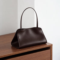 Odette Sculptural Shoulder Bag in Dark Brown, front three-quarter view